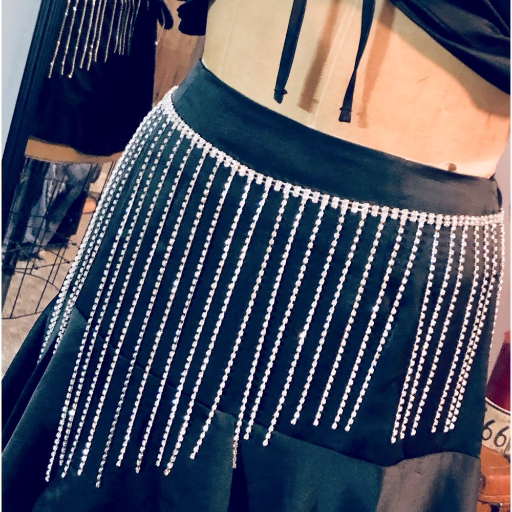 28”, adjustable to 42” Chrome Belt, Rhinestone Waist Jewelry,,
